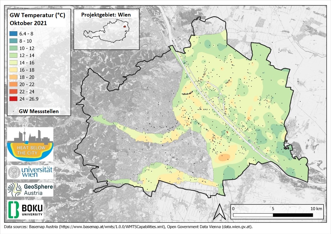 Grafik zur Temperatur des Grundwassers in Wien