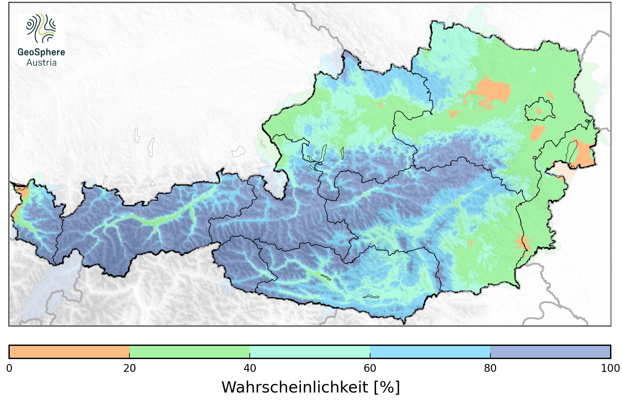 Eingefärbte Österreichkarte
